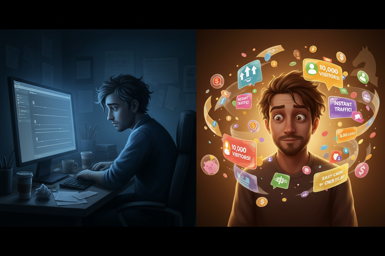 The Dark Side of Buying Traffic: What You Need to Know Blog post illustration